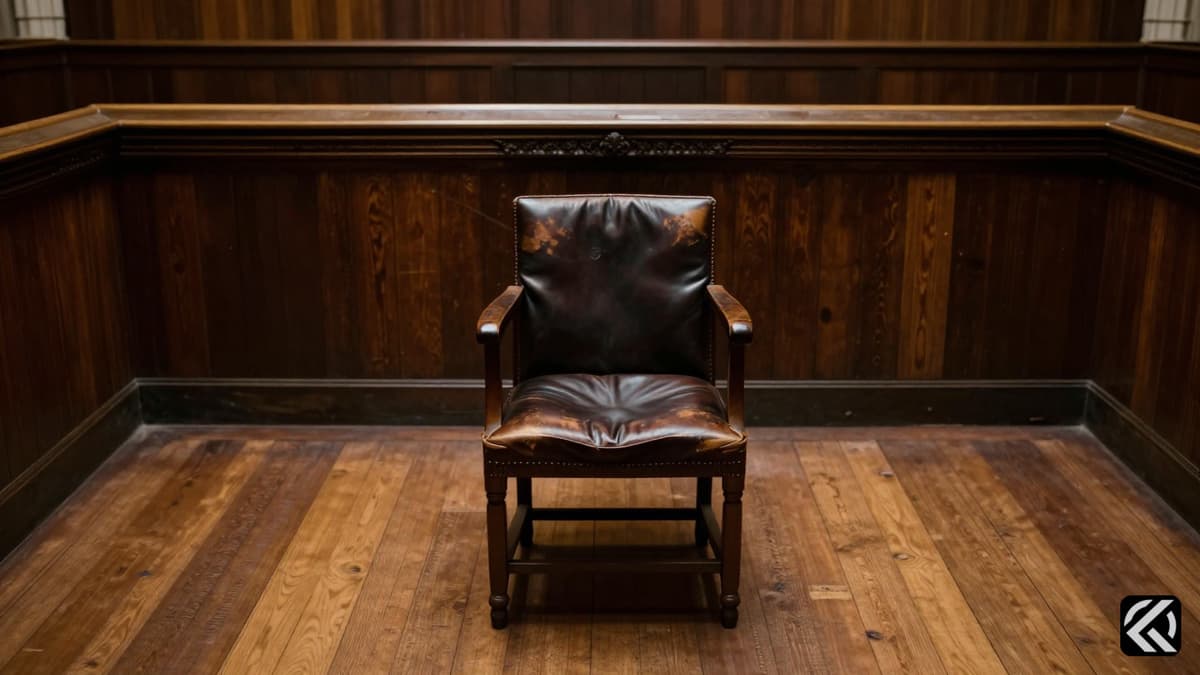 Empty leather chair in Westminster chamber symbolizing political vacancy and uncertainty.