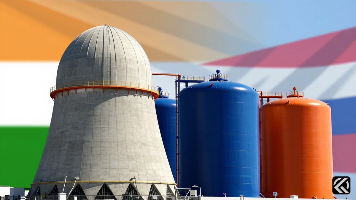 Symbolic image of nuclear and oil infrastructure representing energy cooperation.