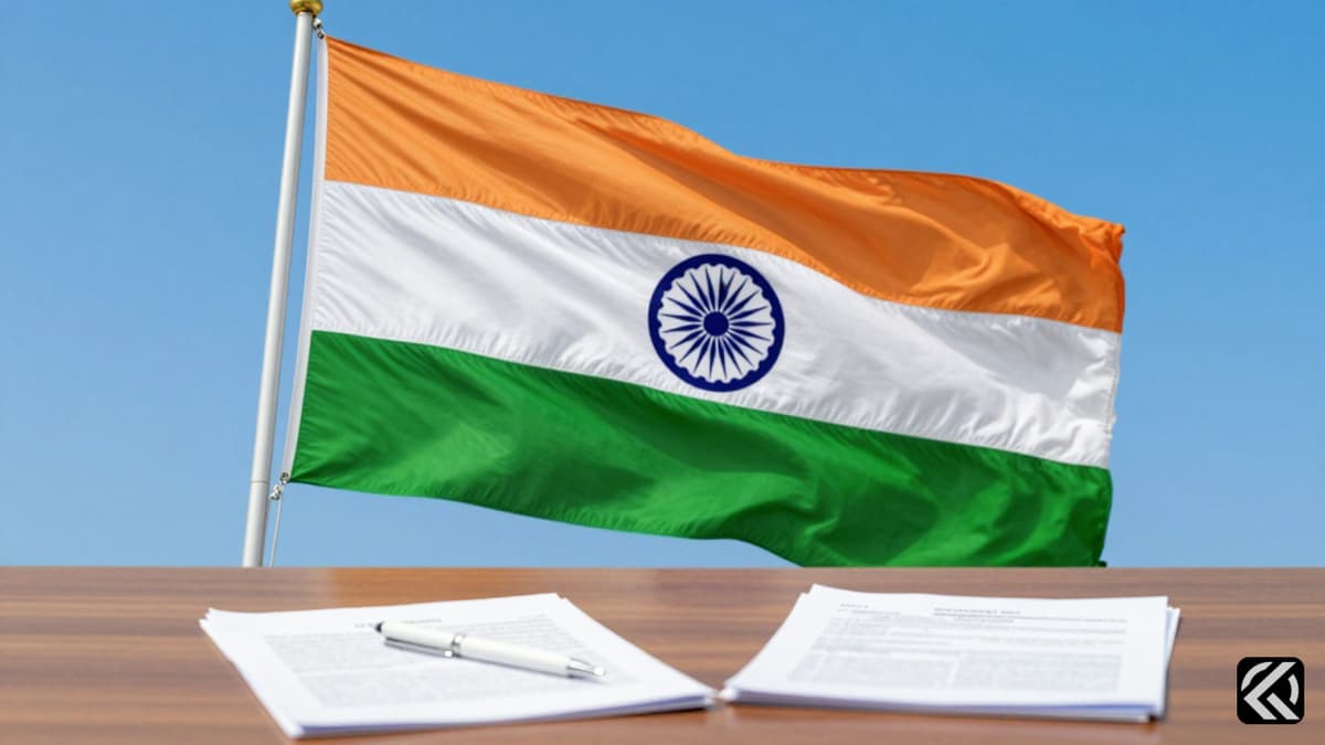 Political symbols and flag on a desk representing government power shift in Kerala.