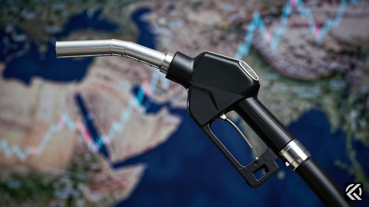 Fuel pump nozzle on a map background symbolizing global fuel price increases