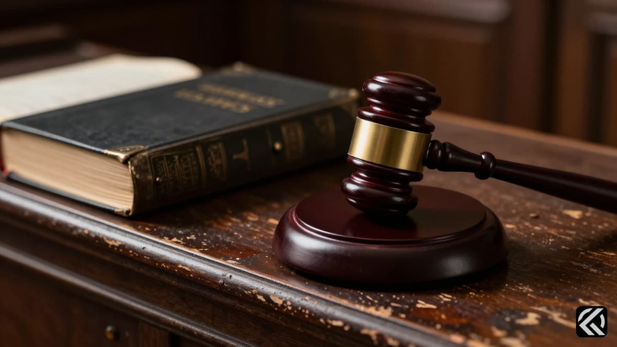 Wooden gavel and law book on a bench symbolizing judicial finality