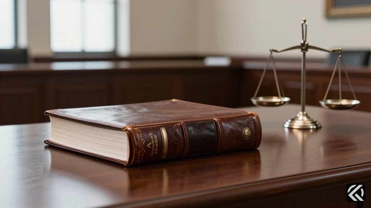 Legal case file and scales on a wooden desk symbolizing judicial review of a police investigation.