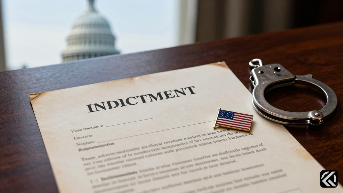 Legal indictment document and handcuffs on a desk symbolizing US justice action against foreign leaders