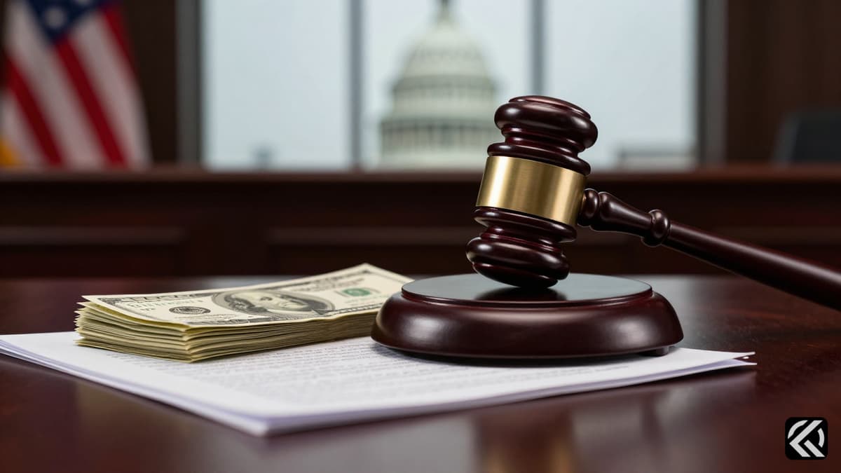 Gavel and cash on judge's desk symbolizing legal and financial dispute