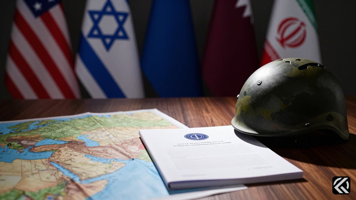Symbolic representation of diplomatic tension between US, Israel, and Iran regarding Middle East peace talks.