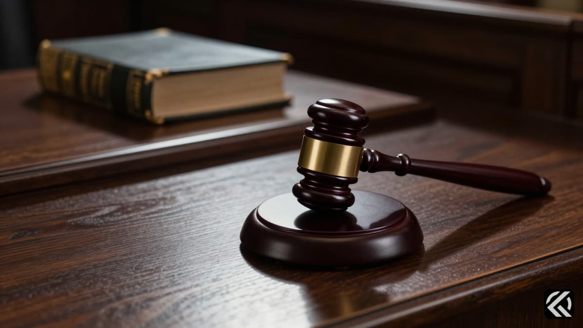 Gavel on wooden desk symbolizing legal proceedings in a high-profile case.