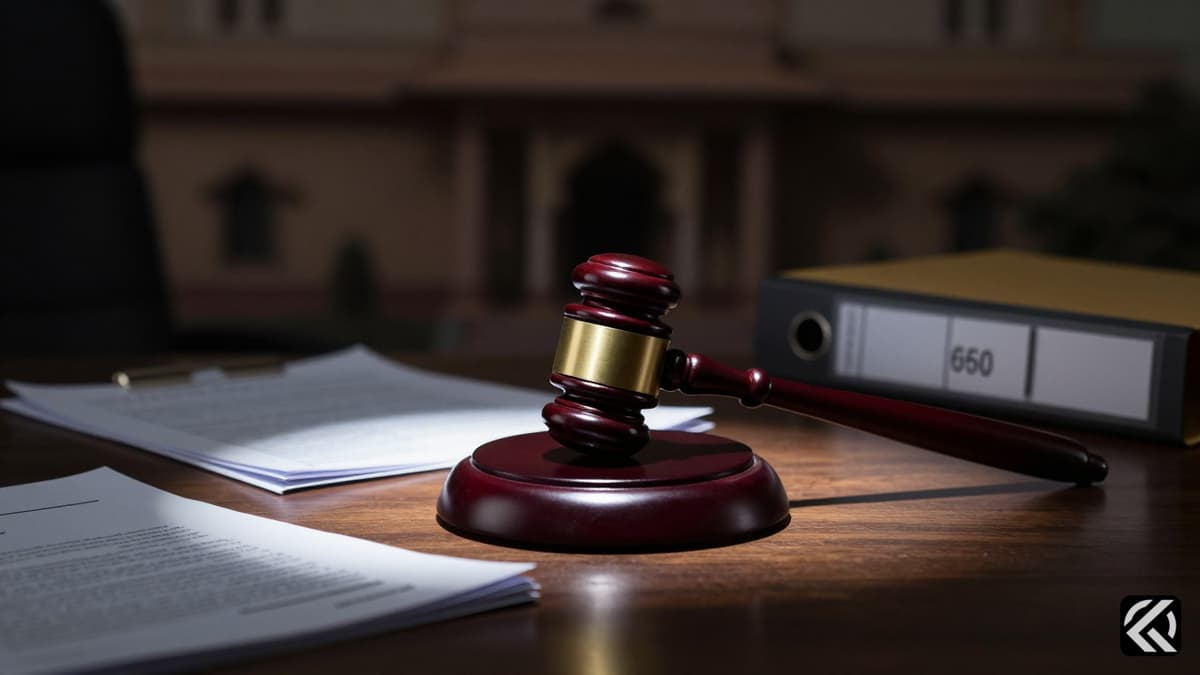 A gavel on a desk symbolizing legal proceedings in a high-profile Indian criminal case.