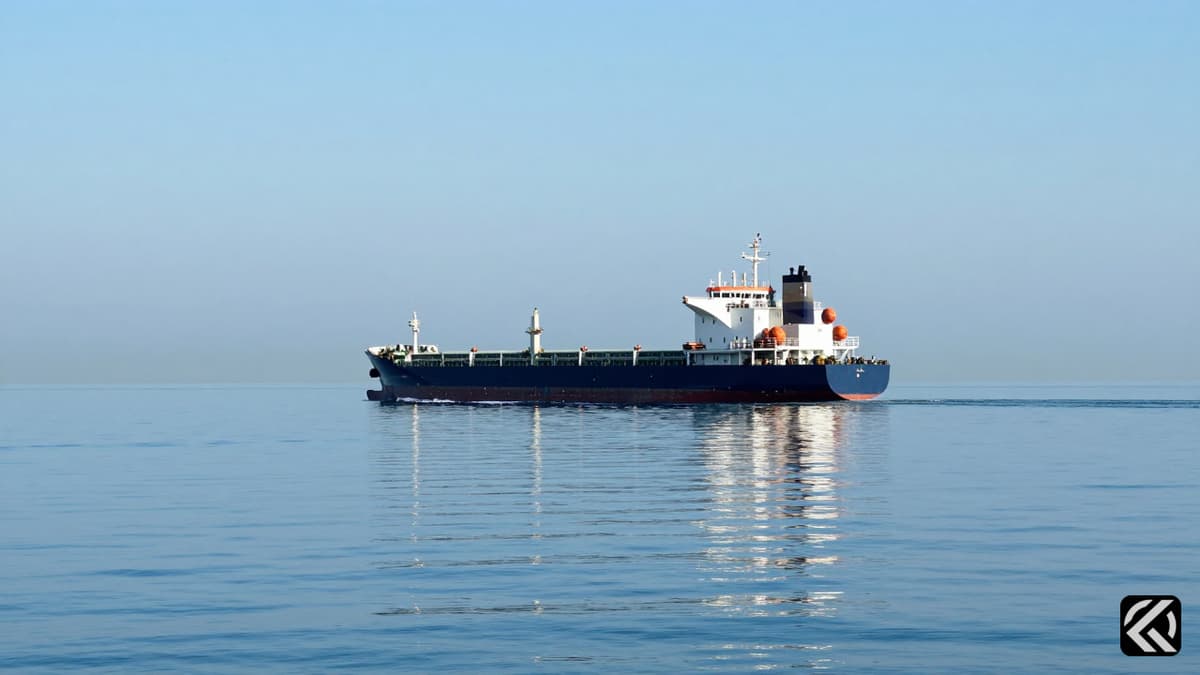 Cargo ship sailing through Strait of Hormuz symbolizing reopened trade and diplomacy