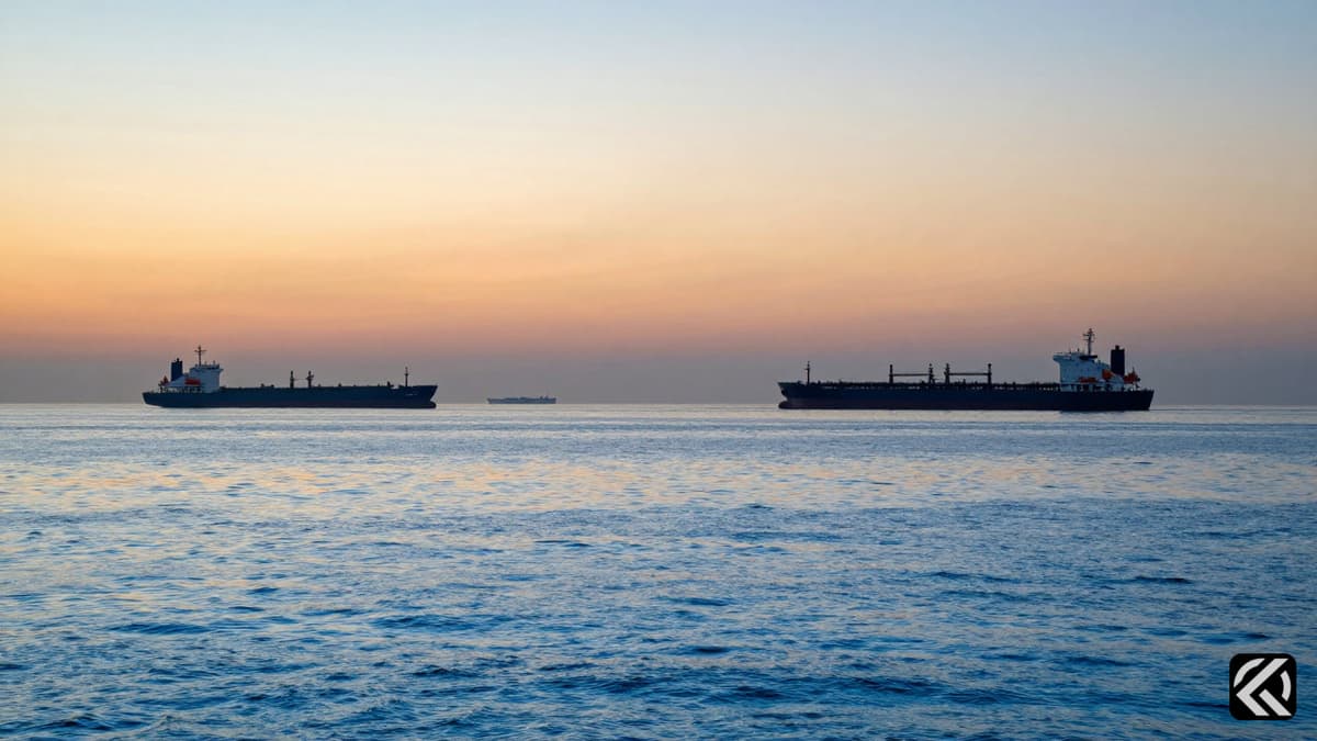 Peaceful oil tankers sailing through the Strait of Hormuz at sunrise, symbolizing open trade and diplomatic resolution.