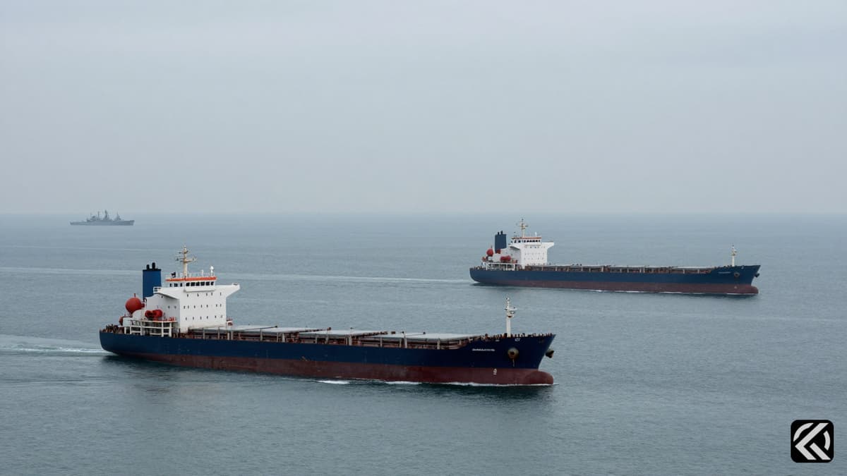 Naval vessels and ships navigate the Strait of Hormuz during heightened tensions.