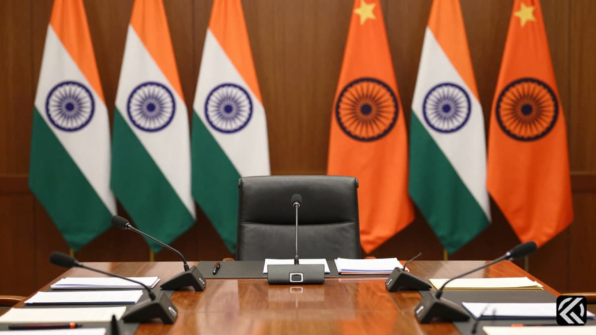 Formal meeting room with Indian and Tamil Nadu flags symbolizing state-center dialogue.