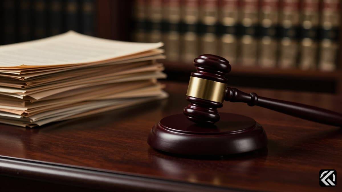 Gavel and legal files on a desk symbolizing judicial proceedings.