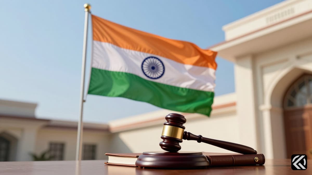 Indian flag and gavel on a desk symbolizing Karnataka government transition