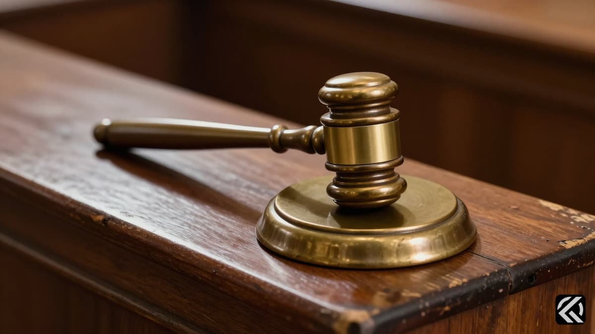 Brass gavel on wooden bench symbolizing legal scrutiny.