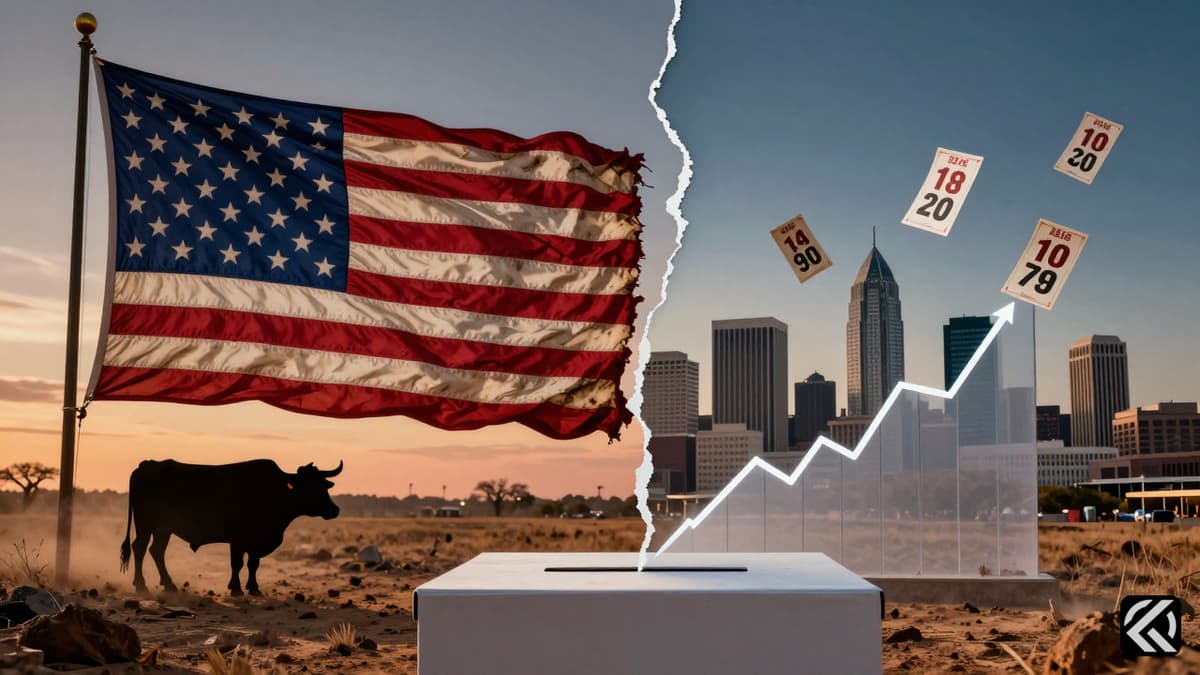 Symbolic split landscape of Texas politics showing cultural and economic divides.