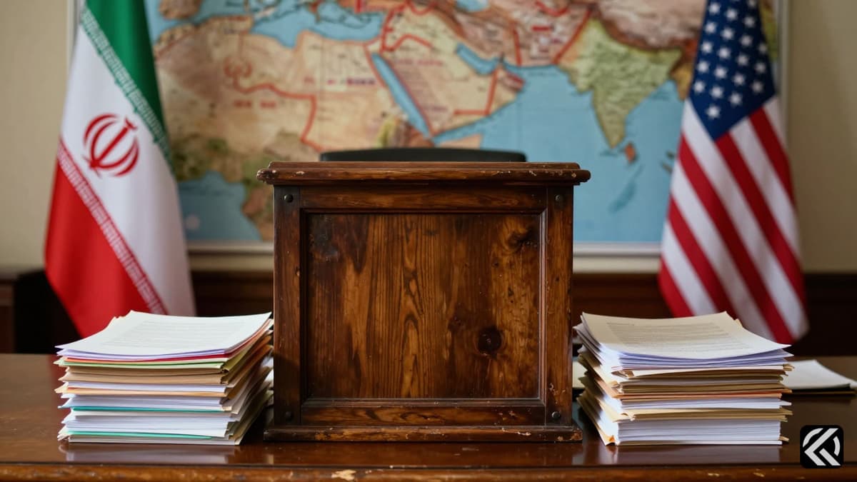 Diplomatic documents and national flags separated by a barrier on a desk