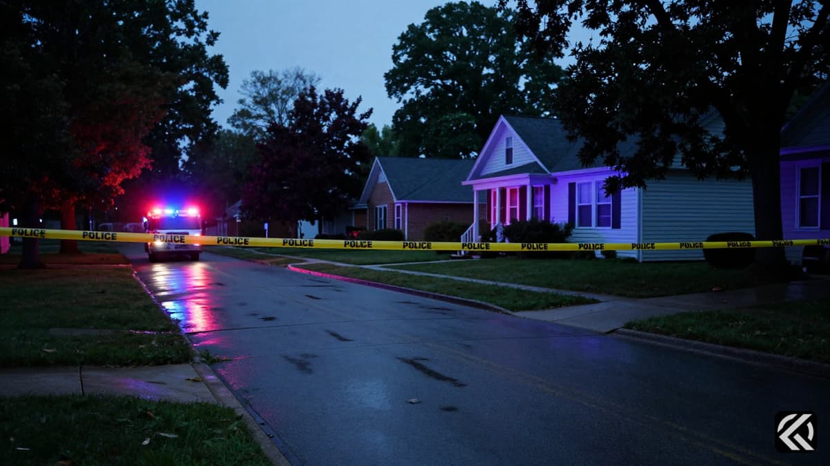 Police tape marks a residential crime scene in Muscatine Iowa after a deadly shooting incident