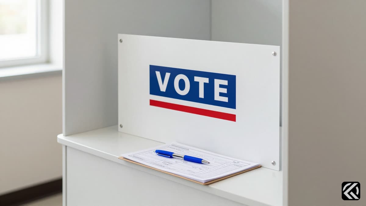 Voting ballots and pen in a community center booth.