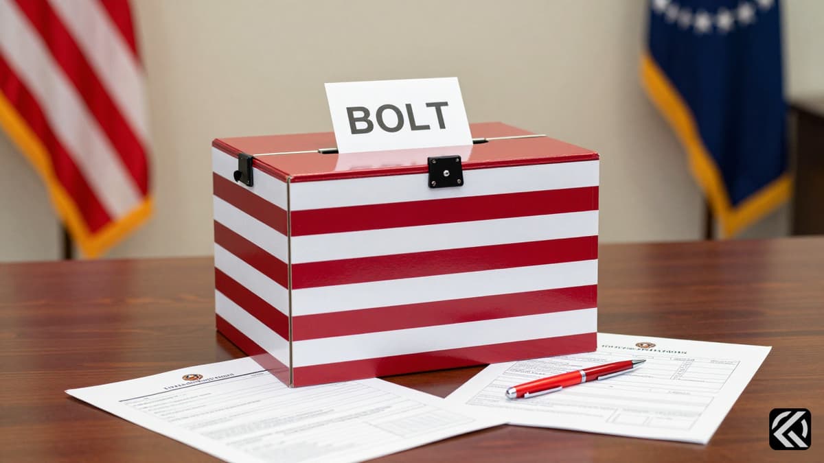 Ballot box and election forms on a desk symbolizing the congressional race