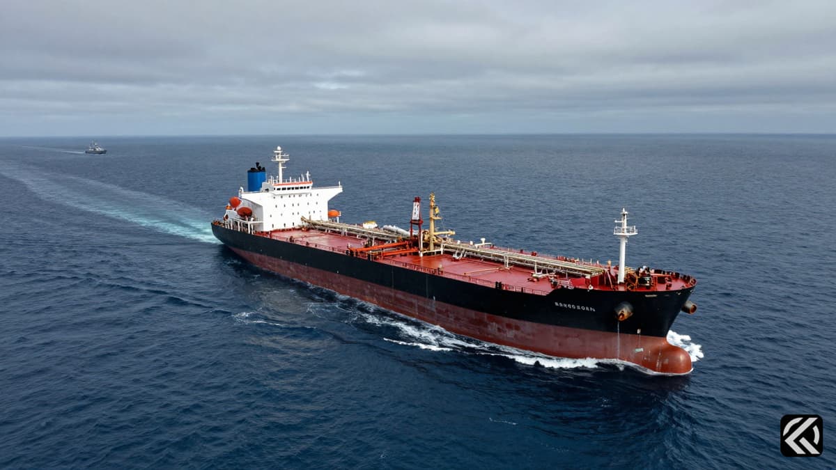 Oil tanker in international waters during geopolitical tension
