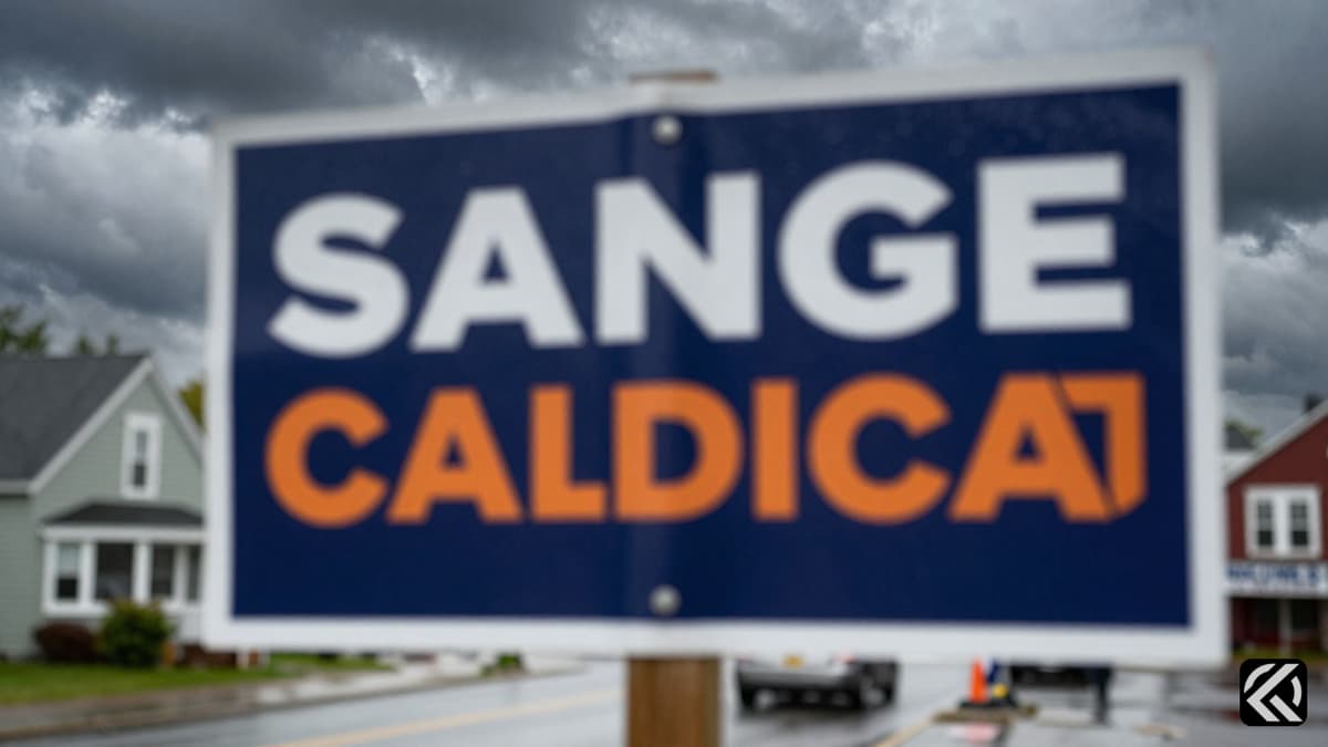 Blurred political sign in rain symbolizing Maine Senate race uncertainty
