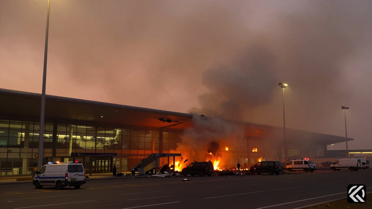 Smoke and fire engulfing Kuwait International Airport terminal after an attack