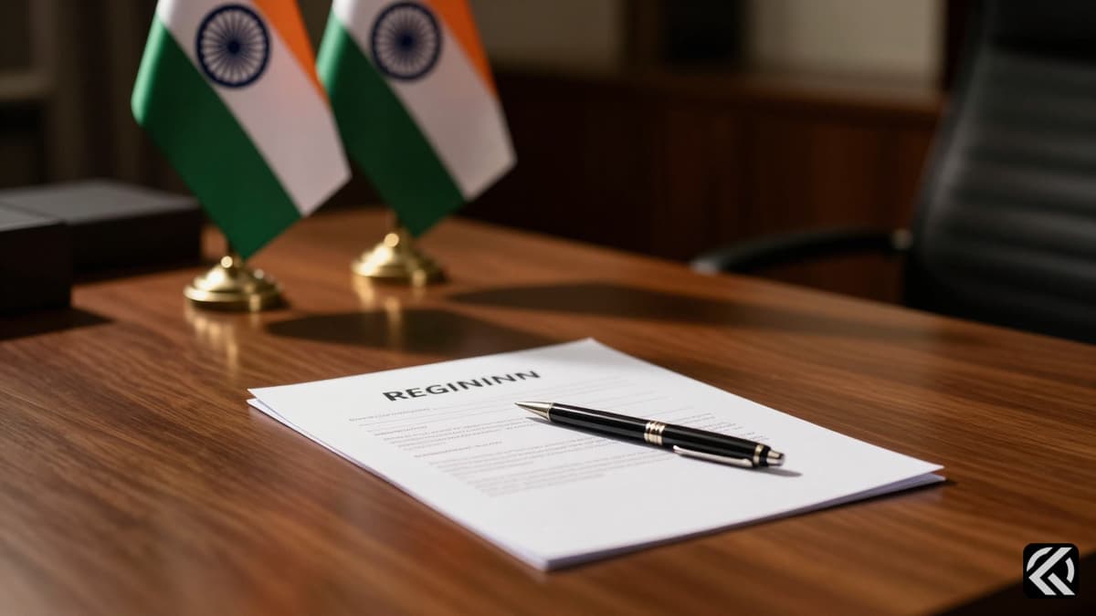 A resignation document on a desk with Indian flags in the background symbolizing political change.