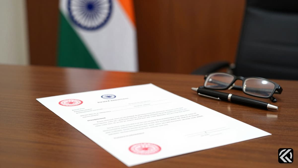Official resignation document on a desk with Indian flag background.