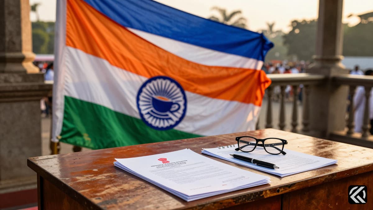 Political symbols of West Bengal parties on a desk with assembly files