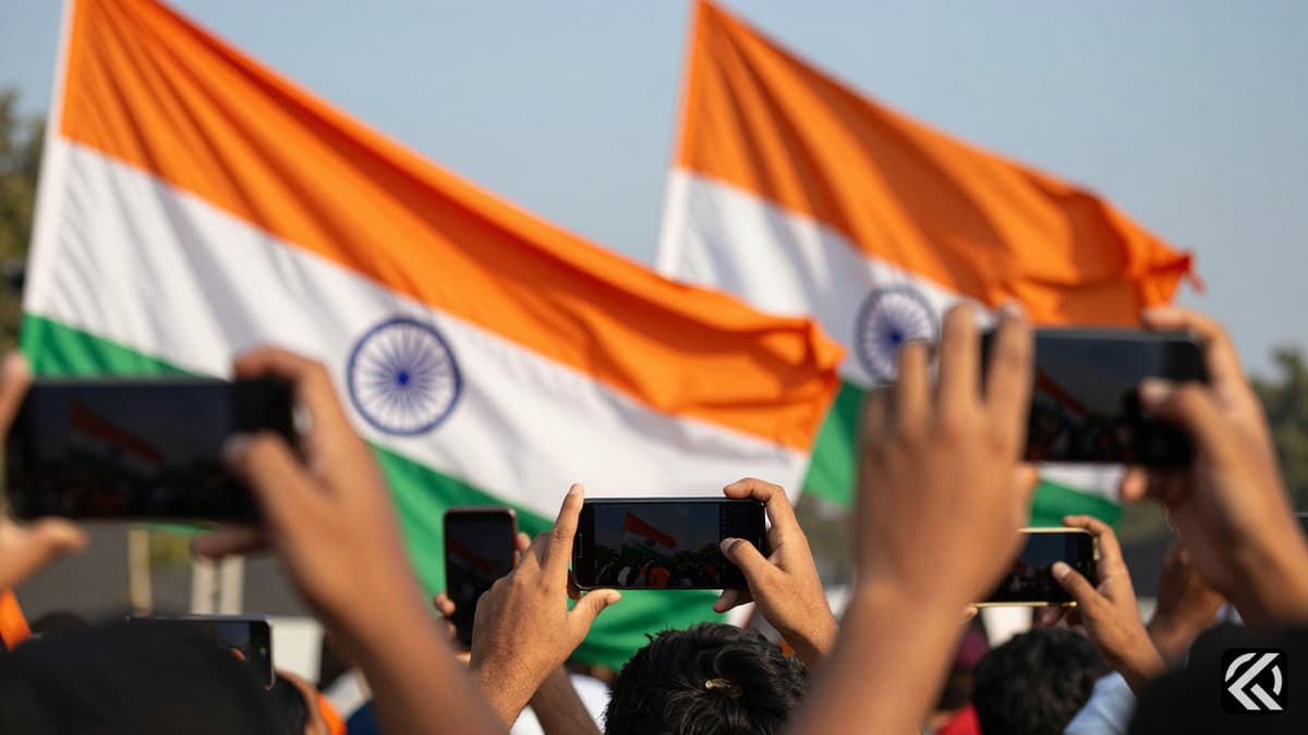 Vibrant political rally with saffron flags and active crowd engagement in Chennai.