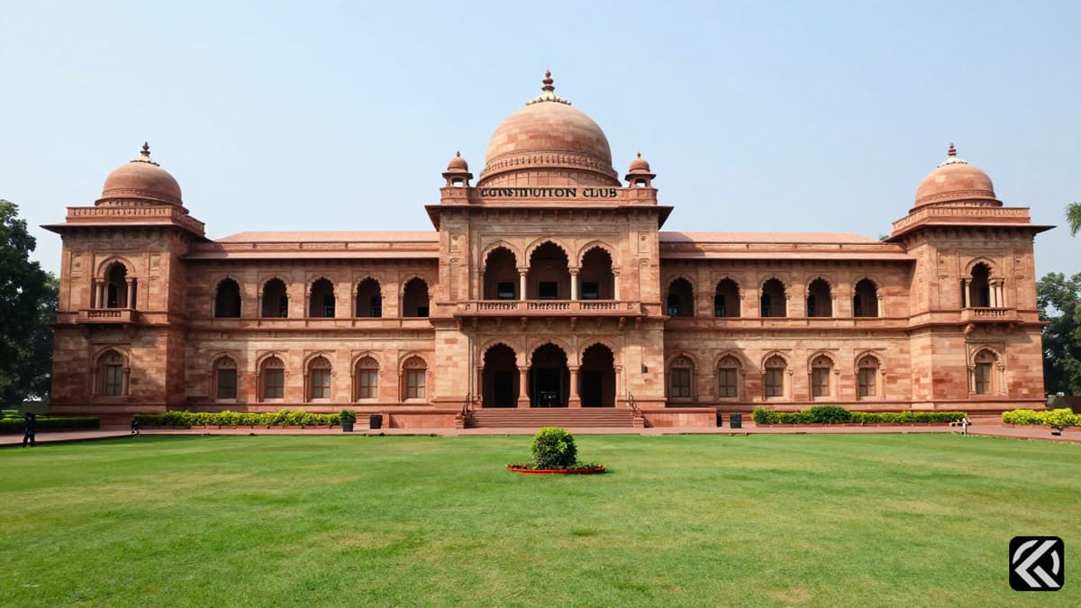 Exterior view of New Delhi's Constitution Club venue for political meetings.