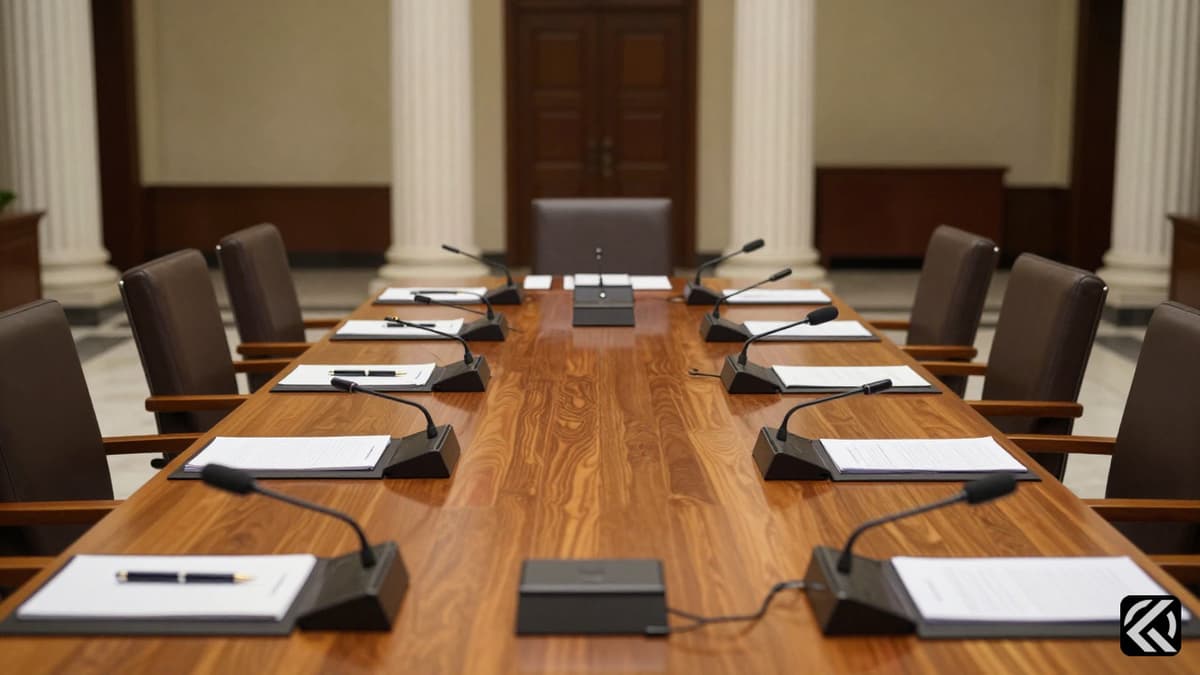 Formal conference table with documents symbolizing opposition alliance meeting in New Delhi.