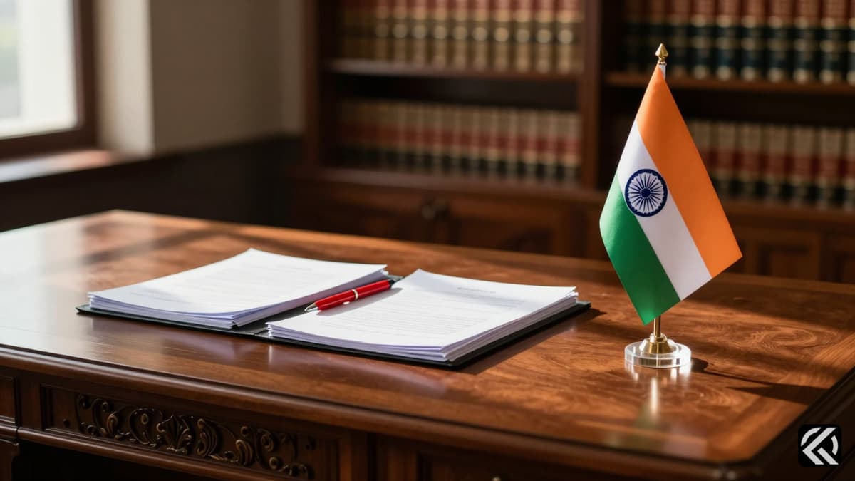 Political desk with documents and Indian flag symbolizing government conflict