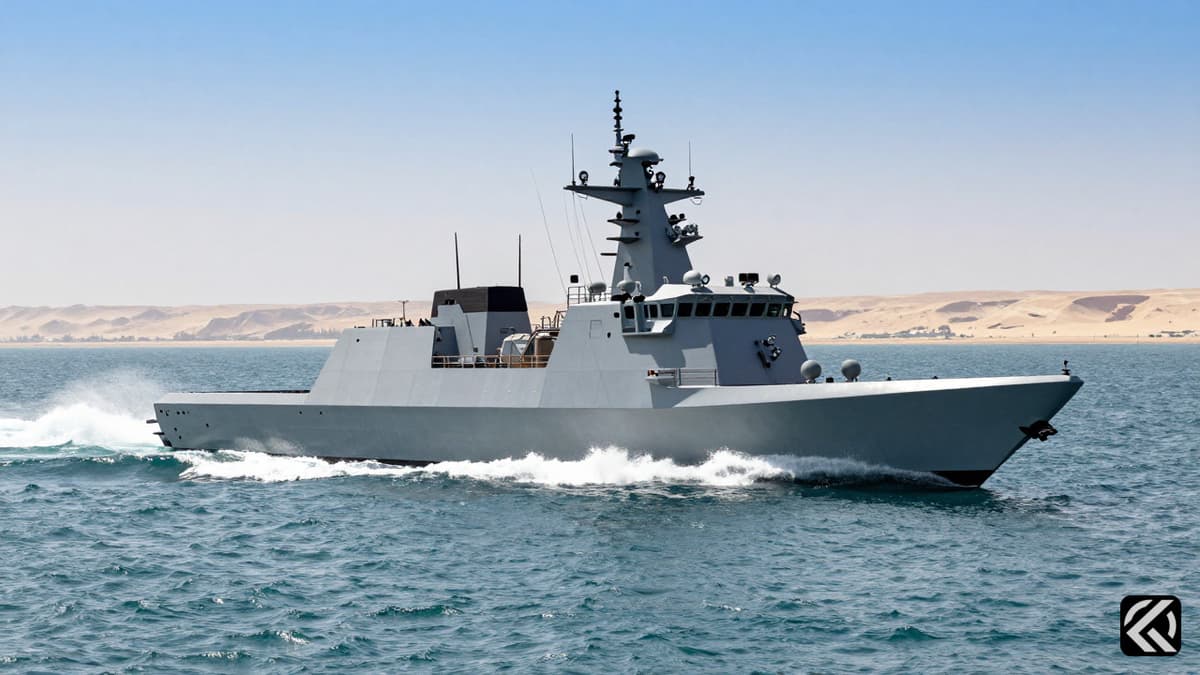 Unmanned surface vessel navigating waters near the Strait of Hormuz coast.