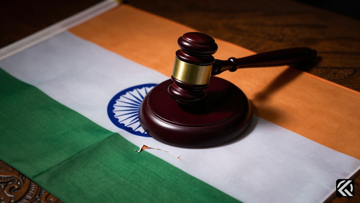 Gavel on torn flag symbolizing political division