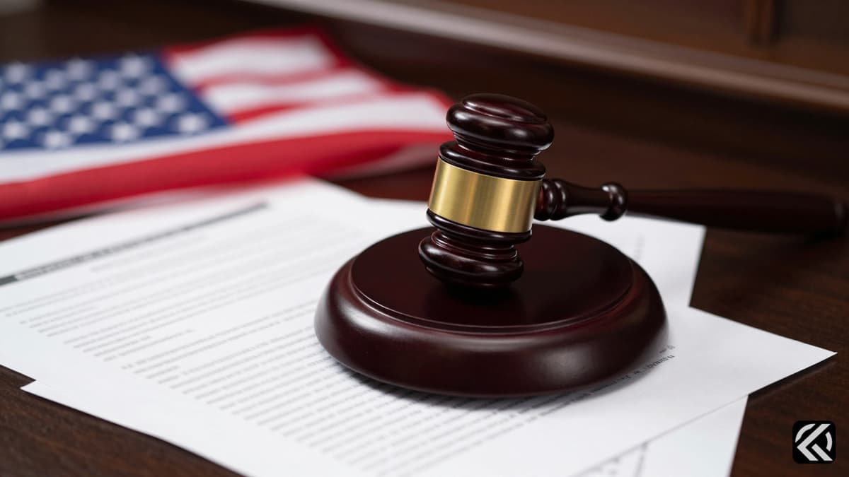 Gavel and legal documents symbolizing federal court proceedings for political violence case