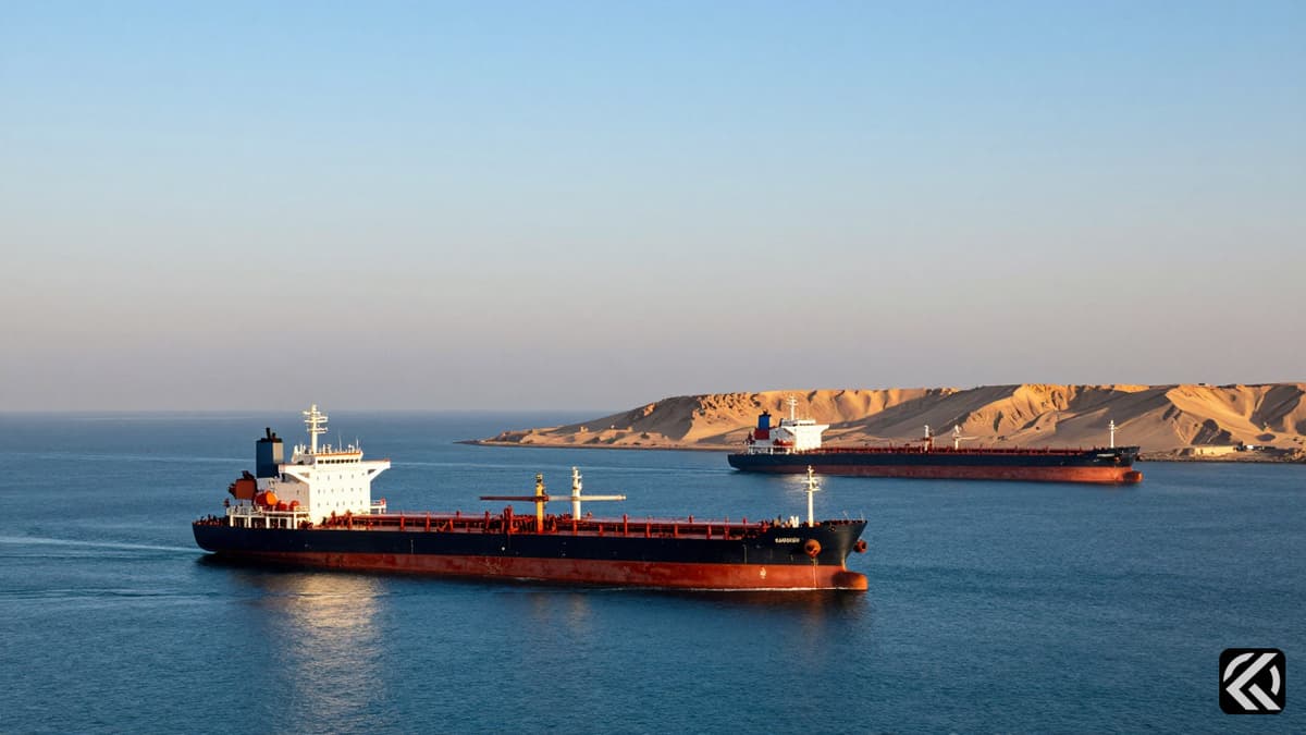 Tankers navigating the Strait of Hormuz amidst desert landscapes after a peace agreement