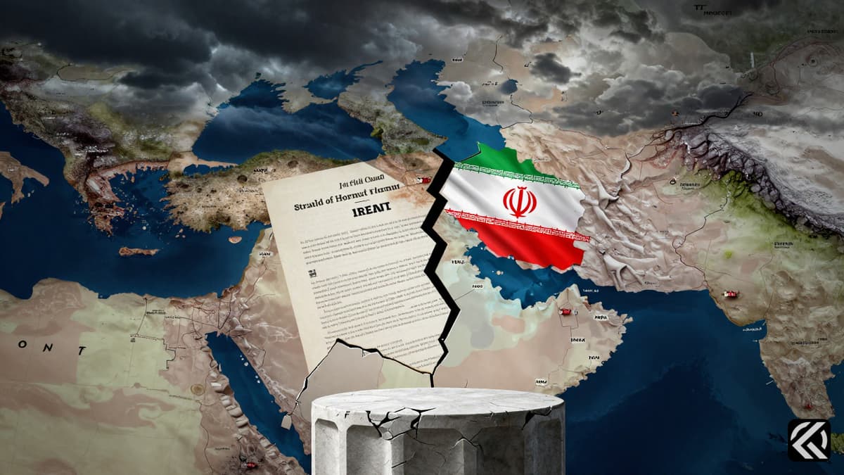 Map of Middle East with US-Iran treaty and Strait of Hormuz threat