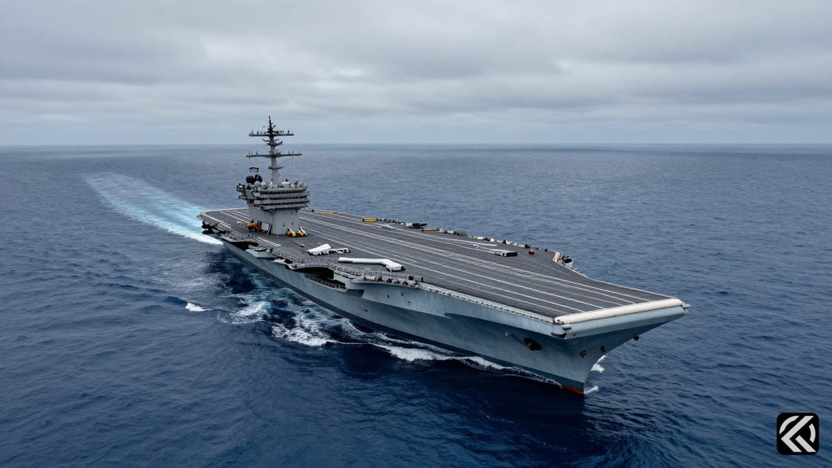 Aircraft carrier USS Abraham Lincoln sailing in gray oceans representing military stress