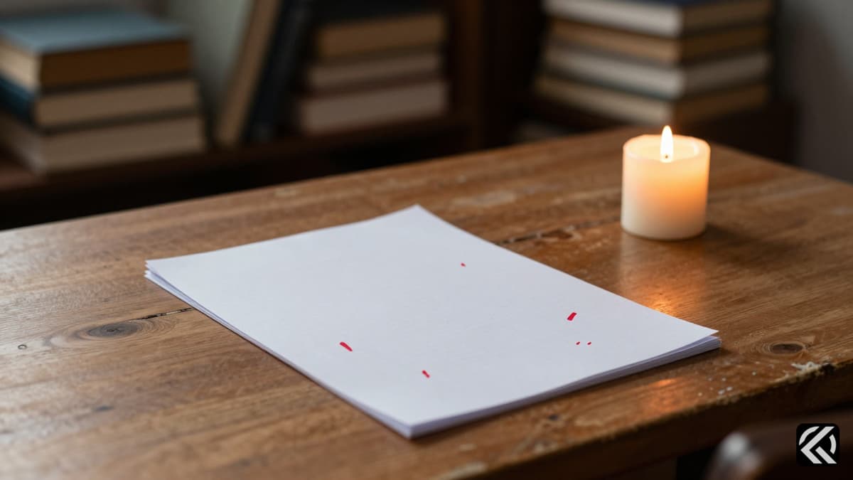 Empty desk with irregular exam paper and candle symbolizing student protest.