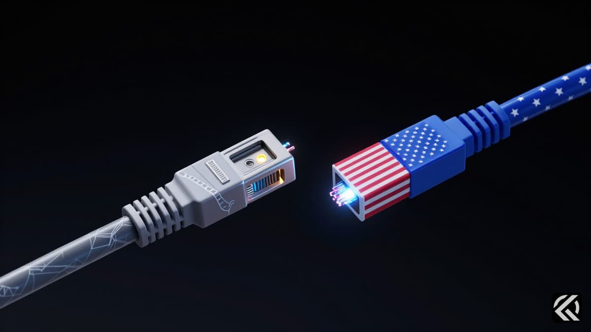 Digital network connection symbolizing cooperation between US and Chinese technology systems.