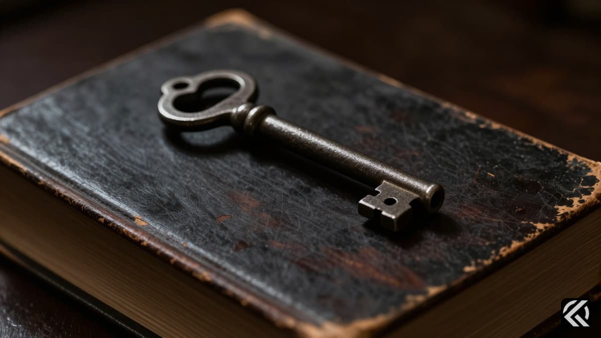 Iron key on dark legal book symbolizing justice and execution protocols.